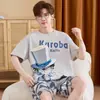 Pijama Masculino de Verão, Shorts de Manga Curta, Estilo Cartoon Solto para Estudantes Plus Size, Conjunto Casual para Casa Juvenil