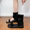 Sandalias Romanas Planas para Mujer, Punta Abierta, Nuevo Estilo Verano 2026, Cierre de Cremallera Trasera, Sandalias de Caña Alta Casual Retro a la Moda, Calzado para Mujer