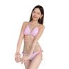 Conjunto de bikini de tres piezas con tirantes finos para niña, estilo Chanel, con falda y abertura a cuadros