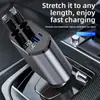 Carregador de Celular para Carro com Display Digital, Carregador Super Rápido de 120W, Cabo Retrátil Duplo USB C e Cabo iPhone para Todos os Celulares