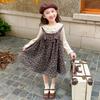 Vestido Floral para Bebê Menina Primavera e Outono Elegante Vestido Regata para Menininha Roupa de Primavera e Outono Conjunto de Suspensório de Duas Peças para Criança Pequena