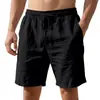 Talla europea Transfronterizo nuevo algodón y lino cordón cintura elástica secado rápido pierna recta color liso transpirable diario playa 5 puntos pantalones casuales
