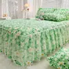 Estilo Princesa Coreana Pieza Única Ribete de Encaje Edredón Faldón de Cama Juego de Tres Piezas Cubrecama Engrosado Antideslizante con Borde de Falda Faldón de Cama