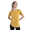 Roupa de Yoga Nova Transfronteiriça Manga Curta Feminina Tamanho Grande Divisão Curva Roupa de Fitness Solta Alta Elasticidade Esportiva Secagem Rápida
