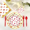 Mm109 Fiesta de Frutas Fresas Festival Vajilla para 8 Personas Set de 4 Piezas Plato de Papel Vaso de Papel Servilleta