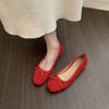 Zapatos de ballet de gamuza con realce interior de estilo francés Zapatos de mujer 2025 Nuevo Primavera y Otoño Lazo Rojo Zapatos de noche