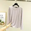 Camiseta feminina de manga raglan longa em modal, novo estilo para o início do outono, gola redonda, corte solto, plus size, peça básica versátil, top fino para dormir