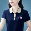 Camiseta de Verano de Manga Corta con Solapa para Madres de Mediana Edad, Nueva Camiseta Elegante con Estampado de Media Manga para Mujeres, Delgado, Rejuvenecedor, Versátil