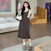 Conjunto de Vestido Colete de Lã para Gestante Estilo Suave Tamanho Grande Outono/Inverno 2026