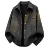 Camisa tie-dye de manga comprida estilo old money vintage com gola de lapela, corte casual solto, jaqueta camisa versátil, fornecimento no atacado
