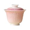 Taza de té de cerámica pintada a mano con tapa, color rosa degradado, para servicio de té en casa, juego de té individual de alta gama, juego de té Kung Fu, taza de té con tapa