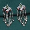 Prata de lei S925 pingente longo com franjas brincos estilo étnico vintage pingente pingente de jade pingente pingente joia