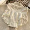 Pantaletas de Mujer Estampado de Conejo de Cintura Alta, Entrepierna de Algodón Puro, Ribete de Encaje en Cintura Alta, Sin Costuras, Transpirables, Cómodos, Sureste Asiático