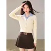 Cardigan de Punto Trenzado a Rayas Patchwork Falso de Dos Piezas Otoño 2026 Top Reductor de Edad para Persona Pequeña