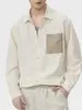 Ropa para Hombre Fengshe / Estilo Verano Old Money Bloques de Color Lino Camisa de Manga Larga Retro Americano Holgada Casual para Hombre