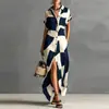 Vestido Camisa Estampado Geométrico Europeo y Americano Verano 2026 Transfronterizo Casual Vacaciones Protector Solar Vestido Largo para Mujer