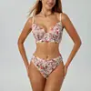 Conjunto de Lingerie Sexy Renda Floral Rosa Desejo Puro Francês Estilo Fino Borda de Cílios Malha Transparente para Mulheres