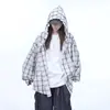 Roupa de Proteção Solar com Capuz de Seda de Gelo de Secagem Rápida para Homens e Mulheres no Verão Camisa Xadrez Fina de Manga Longa Estilo Preguiçoso Jaqueta Solta para Casal
