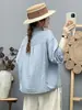 Camisa de algodão com gaze de camada dupla estilo japonês, manga longa, para mulheres, macia, amigável à pele, respirável, algodão puro, top de corte solto