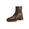 ¡Las Suelas Gruesas Son Más Cálidas! Botas de Algodón Engrosado de Tacón Alto y Punta Redonda de Lana de Cordero, Nuevas Botas Cortas de Cuero de Vaca con Tacón Grueso Trasero del Noreste