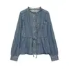Fabricante transfronterizo de ropa para mujer al por mayor 2026 AliExpress artículo de venta caliente moda casual camisa de mezclilla con cinturón de volantes