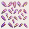 Uñas Postizas Moradas Brillantes Metálicas Galvanizadas Iridiscentes con Forma de Rombo Multifacético Estéreo 3D Moda Europea y Americana Redondas con Forma de Almendra