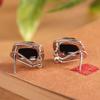 Brincos Simples e Estilosos com Cravação em Prata S925 e Ágata Negra Lapidada, Brincos Femininos Elegantes e Versáteis