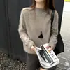 Suéter de Tricô Escovado Peça Única Sem Costura para Mulheres, Gola Meia-Alta, Manga Longa, Novo Estilo Outono/Inverno, Quente, Amigo da Pele, Camada Base Pulôver