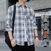 Camisa Masculina Xadrez Solta de Inverno Jaqueta de Outono Camisa de Flanela de Manga Longa para Estudante Roupa Masculina Casual Espessada com Forro de Lã