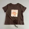 Camiseta casual de manga corta para mujer, corte holgado, cuello redondo, cordón, nuevo estampado de verano, top rejuvenecedor, atuendo de nicho estilo coreano