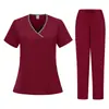 Camiseta Manga Curta Gola V Plus Size Transfronteiriça Lavável Confortável Casual Antiestática Anti-Aderência de Pelos Conjunto de Uniforme de Trabalho para Salão de Beleza
