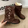 Botas Femininas Retrô com Bico Redondo, Estilosas e Versáteis para o Inverno de 2025