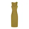 Vestido sexy sin mangas con escote en V para mujer, nuevo estilo de verano, ajustado, plisado, ceñido a la cintura, vestido bodycon de longitud media