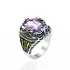 Anillos de cristal para hombre transfronterizos en 24 colores con patrones vintage, incrustados con cristales, joyería de lujo ligero de alta gama de moda para mujer al por mayor