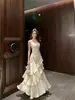 Vestido de tirantes francés de alta gama, largo, con volantes, nicho, lujo ligero, ajustado, para ceremonia de adulto, cola de pez, vestido de cumpleaños