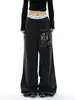 Calça Jogger Retro Americana com Estampa de Letras Desgastadas para Homens e Mulheres, Design Versátil Ampla e Solta Casual Calça Reta