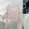 Cardigan de Tricô com Cadarço e Babados, Manga Longa, Protetor Solar para Mulheres, Peça Externa Fina de Verão para Combinar com Saias, Top Curto para Cobrir do Ar Condicionado