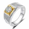 Anillo de Diamante Triángulo Escudo Completo Chapado en Oro Bicolor Elegante Tridimensional Anillo Imitación Moissanita Jefe de Negocios