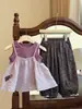Verano Nuevo Estilo Camisola para Niñas Estilo Coreano Capa Superior sin Mangas Camisa de Muñeca Conjunto de Pantalones Casuales Elegantes para Niños Ropa para Niños