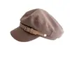 Gorra de boina retro versátil para mujer de otoño e invierno con hebilla de cinturón, copa plana, material de lana, visera curva, estiliza el rostro, gorra octogonal de moda