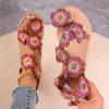 Sandálias Boêmicas para Mulheres, Tamanho Grande, Design Floral Plano, Sapatos de Exportação, Novo Estilo Verão 2026, Estilo Europeu e Americano, Sapatos Coloridos de Praia