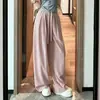Nuevos Pantalones de Guadaña Versátiles Casuales Delgados Sueltos de Caída Suelta Moda Simple Cintura Alta Diseño de Cordón Pantalones de Pierna Ancha tipo Lino