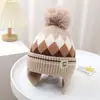 Gorro de Protección para Oídos Infantil con Forro de Felpa Nuevo Estilo Otoño e Invierno Oso Lindo Piel de Visón Estilo Coreano Moda Bebé Gorro de Lana Tejido