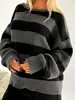 Ropa para Mujer Xinshangyu Más Vendida Estilo Rayado de Hombro Caído Casual Relajado Bloque de Color Versátil Suéter de Punto