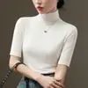 Nova Camiseta de Gola Alta com Manga 3/4 para Mulheres 2026, Outono Modal Slim Fit Emagrecedora Manga 3/4 Gola Alta Meio Alta Top de Alta Qualidade