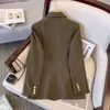 Chaqueta de Traje Marrón para Mujer Primavera y Otoño 2025 Nueva Popular Cruzada Calle Traje Holgado y Versátil Top Casual