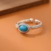 Moda Vintage Tótem Literario Pino Azul Talla de Piedra Flor Calado Pluma Personalizado Anillo Abierto