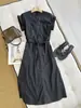 Vestido Longo de Verão Novo para o Trabalho em Algodão Popeline de Manga Curta com Cintura Marcada e Gola Redonda Pequena Linha A 12829