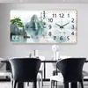 Pintura decorativa de relógio de luxo leve transfronteiriça para sala de estar, relógio de parede com calendário perpétuo eletrônico, pintura de parede com calendário silencioso para sala de jantar