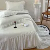 Juego de Tres Piezas de Alfombrilla Refrigerante de Haba de Hielo Estilo Girly Francés, Estilo Falda de Cama Refrigerante de Verano, Lavable a Máquina, Alfombrilla Suave Plegable para Aire Acondicionado